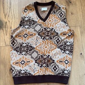 Men's V-Neck Patterned Sweater Vest - Black, Brown, and Cream
